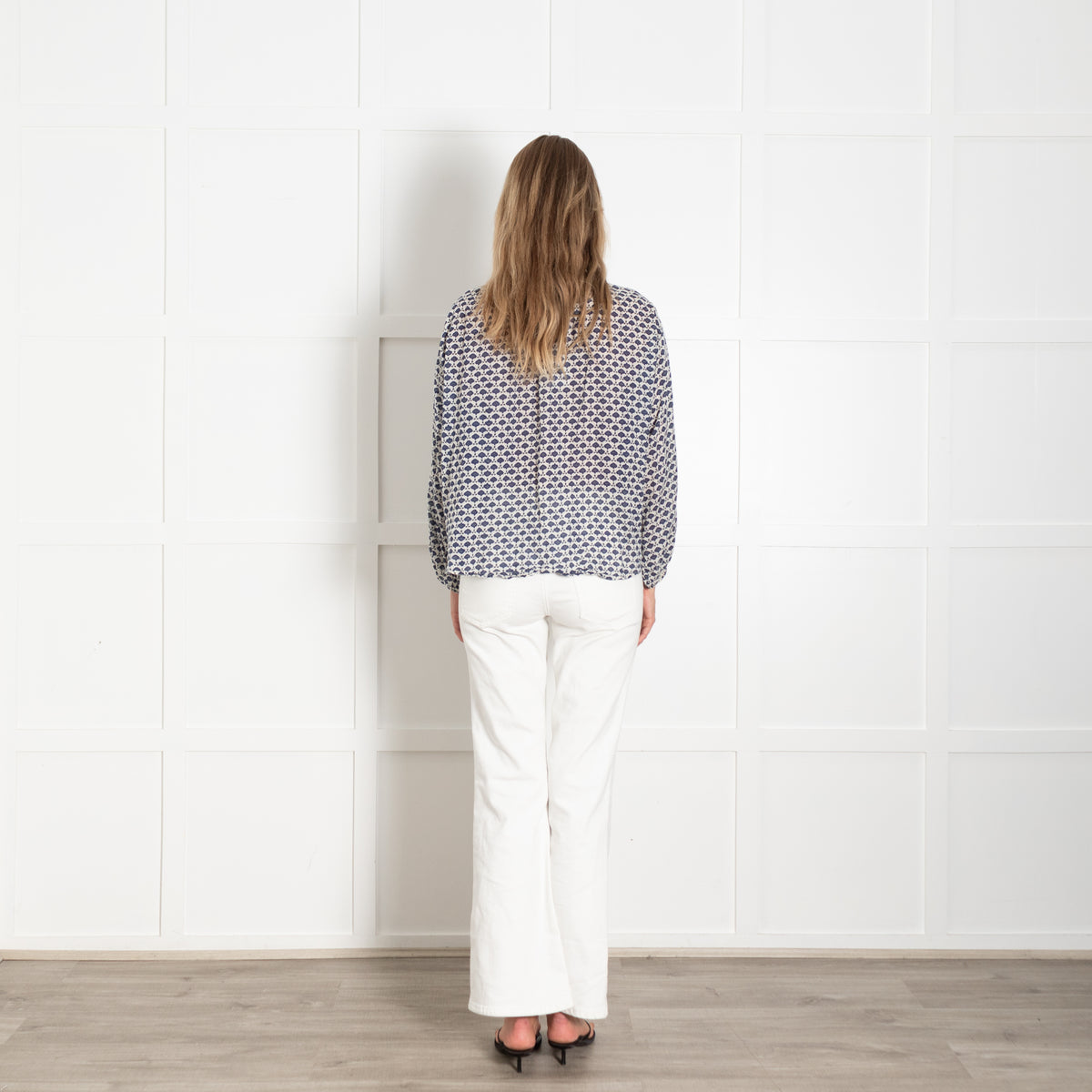 Velvet White Blue Floral Print Cotton Blouse