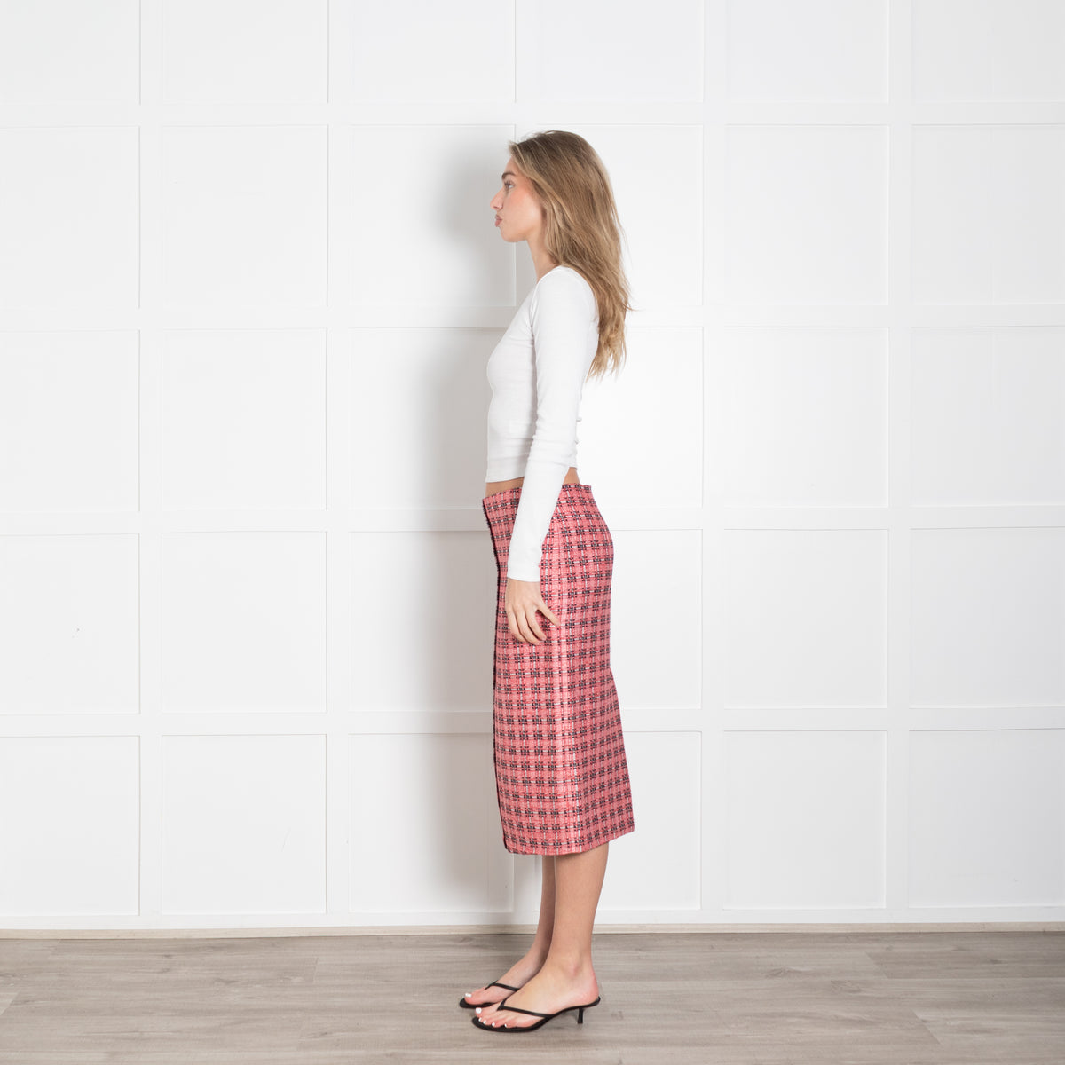 Marni Red Black Checked Pencil Skirt