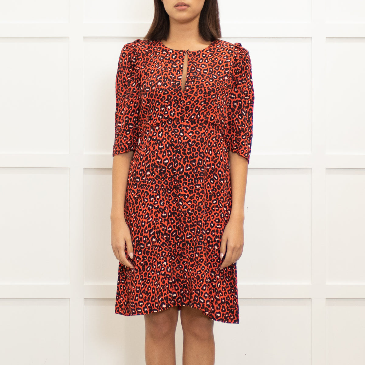 Claudie Pierlot Orange Black Animal Print Short Sleeve Dress
