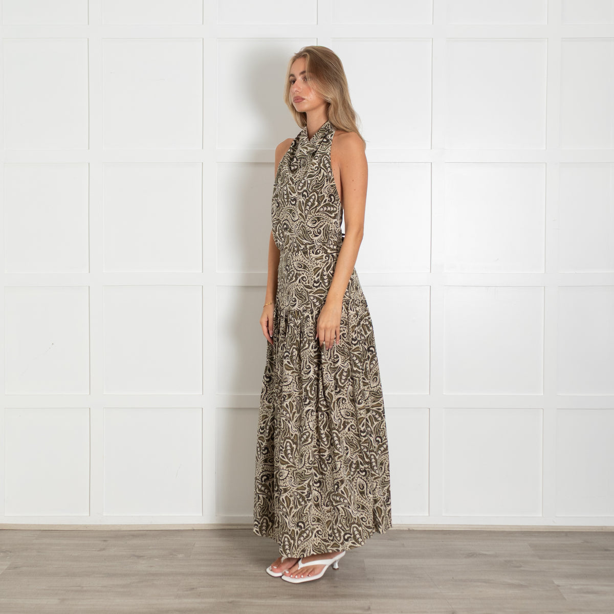 Matteau Green Paisley Print Bib Front Maxi Dress