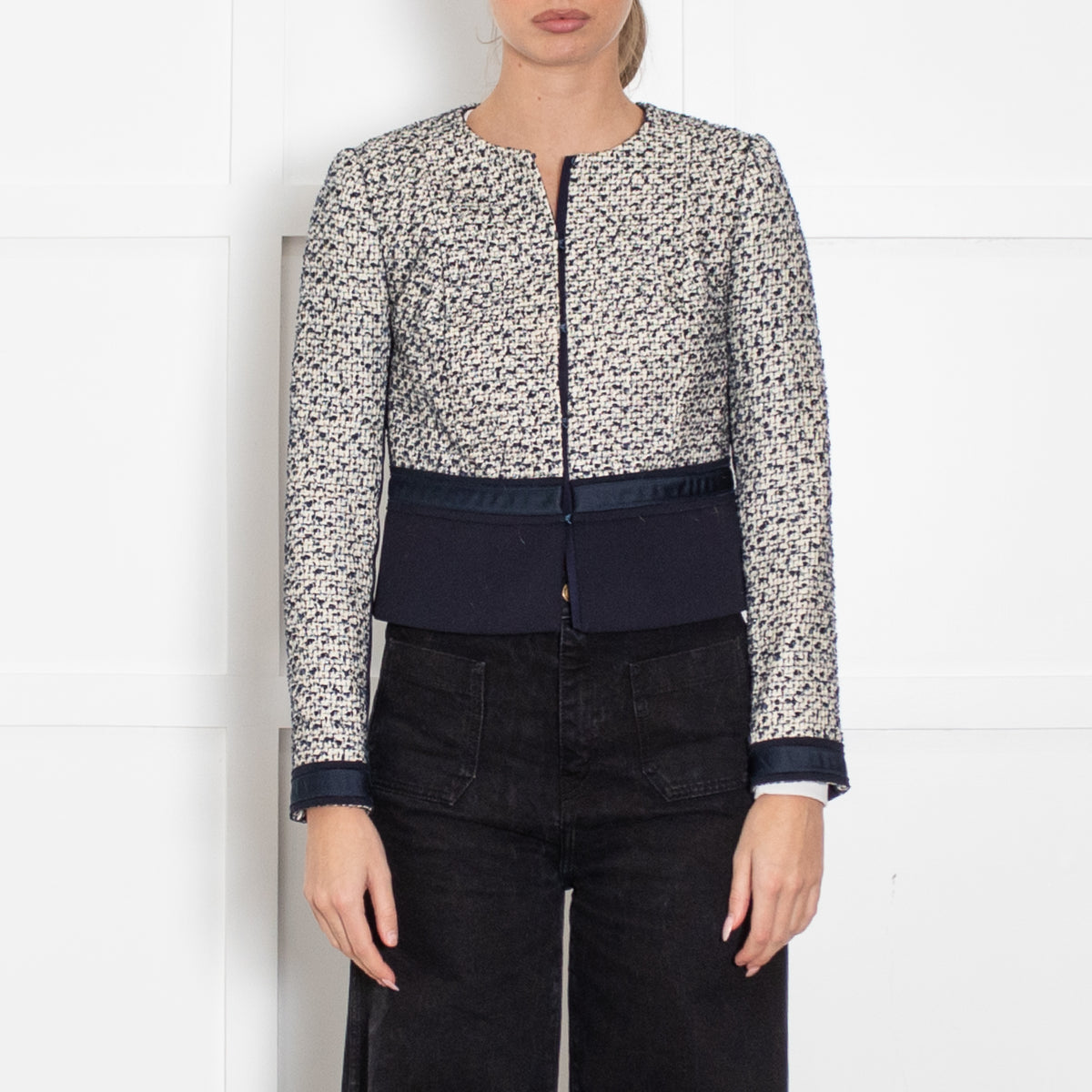 Tory Burch Navy White Tweed Short Jacket