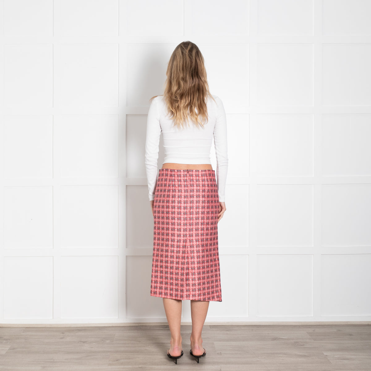 Marni Red Black Checked Pencil Skirt