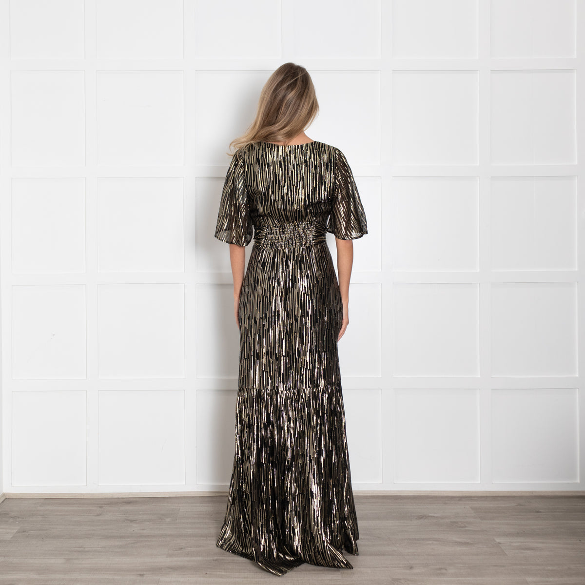 Ba&sh Black & Gold Sequin Belted Maxi Dress