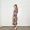 Charlotte Sparre Black Brown White Print Front Open Silk Maxi Dress