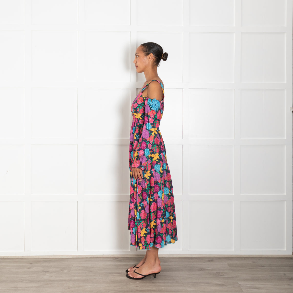 Gul Hurgel Multicolour Floral Cotton Cold Shoulder Dress