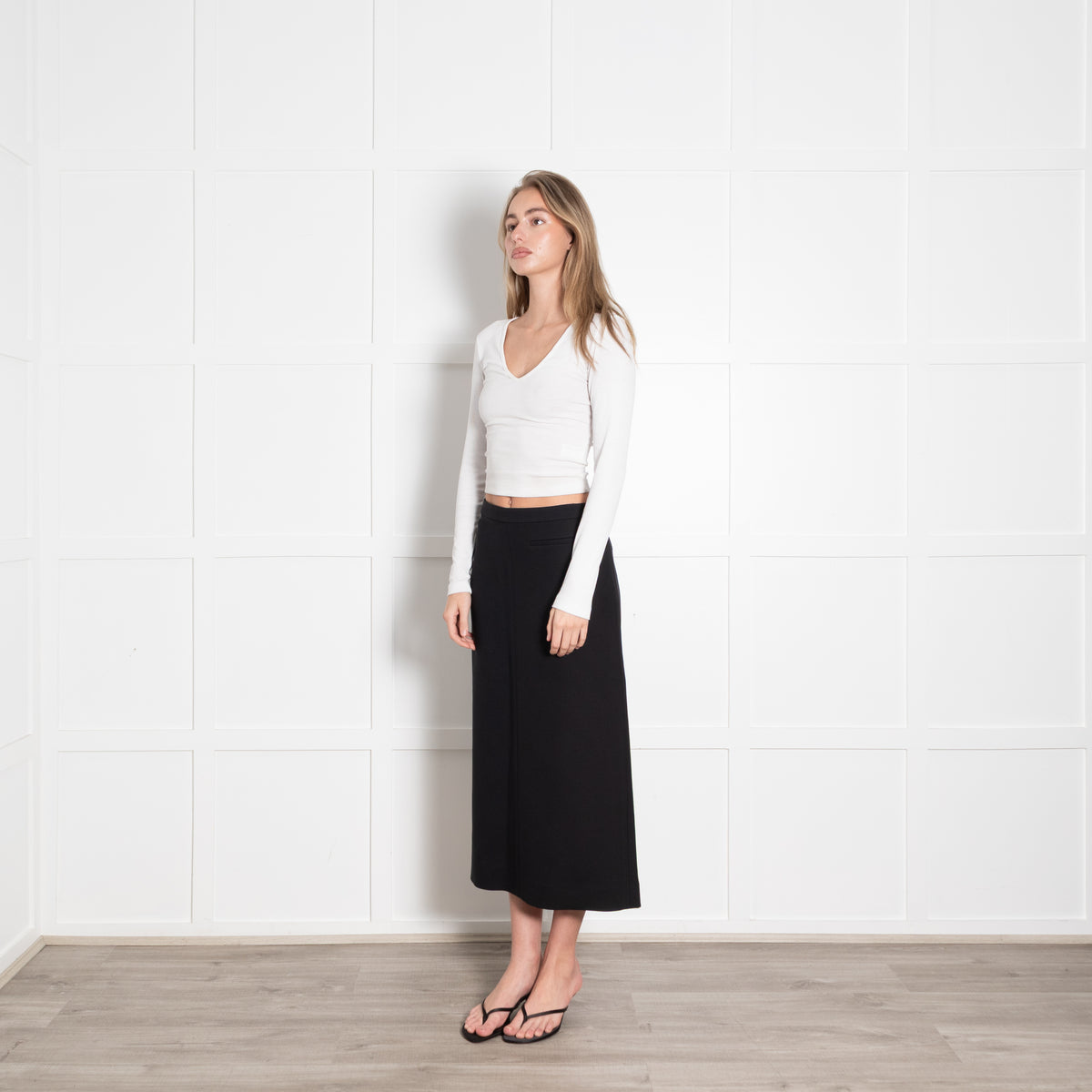 The Row Black Straight Mid Length Skirt