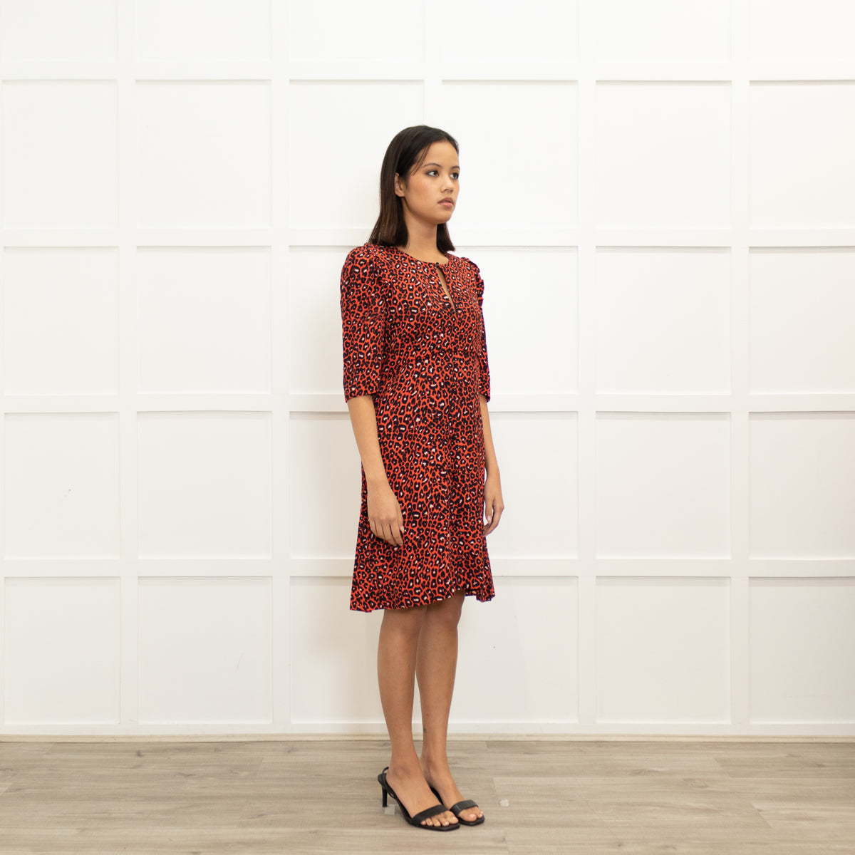 Claudie Pierlot Orange Black Animal Print Short Sleeve Dress