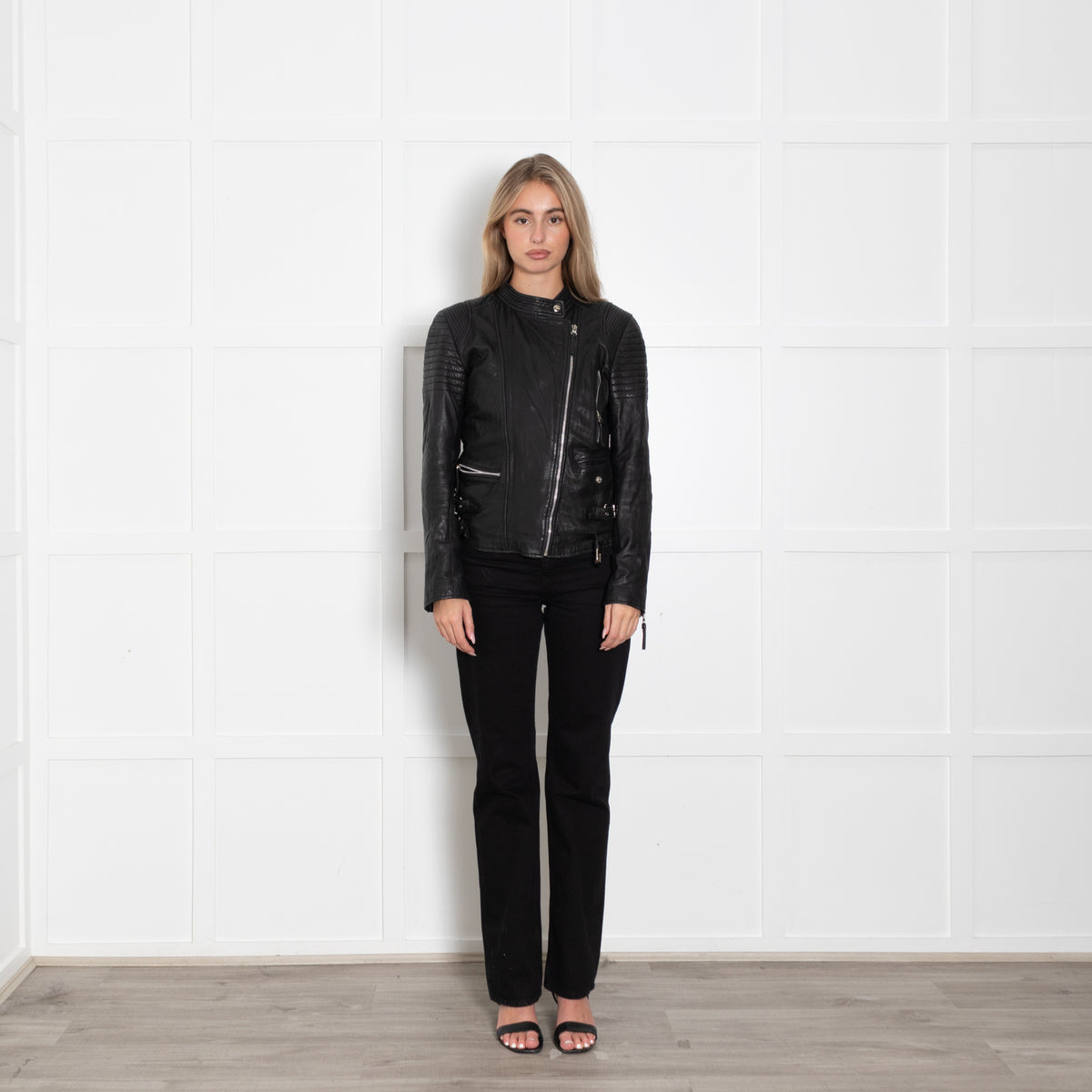MDK Black Leather Zipped Biker Jacket