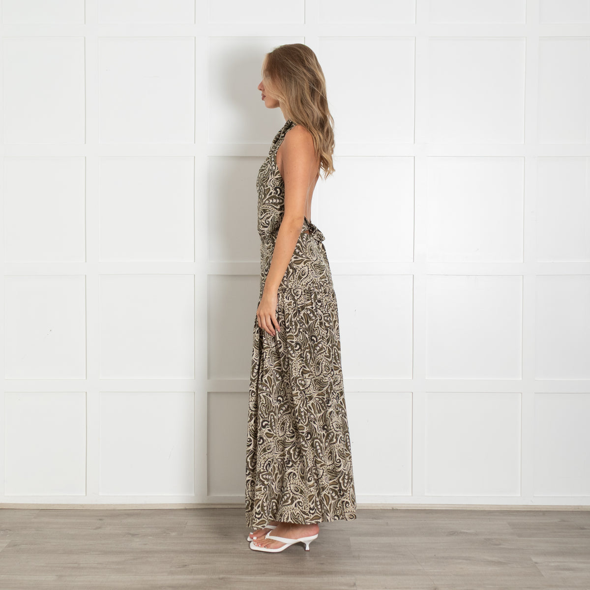 Matteau Green Paisley Print Bib Front Maxi Dress