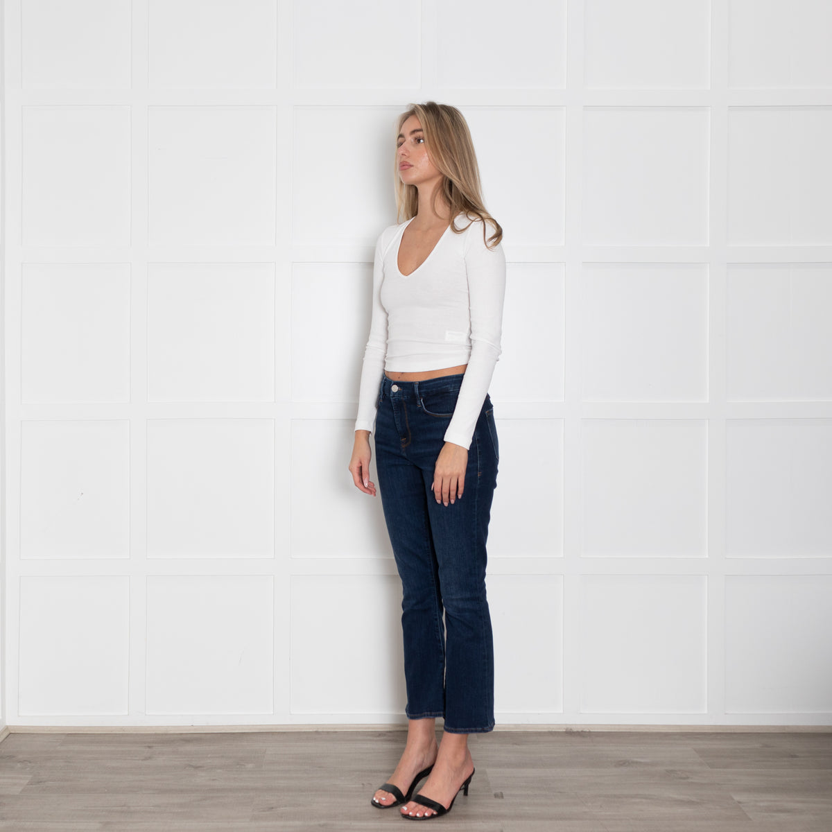 Frame Dark Blue Denim Le Crop Mini Boot Jeans