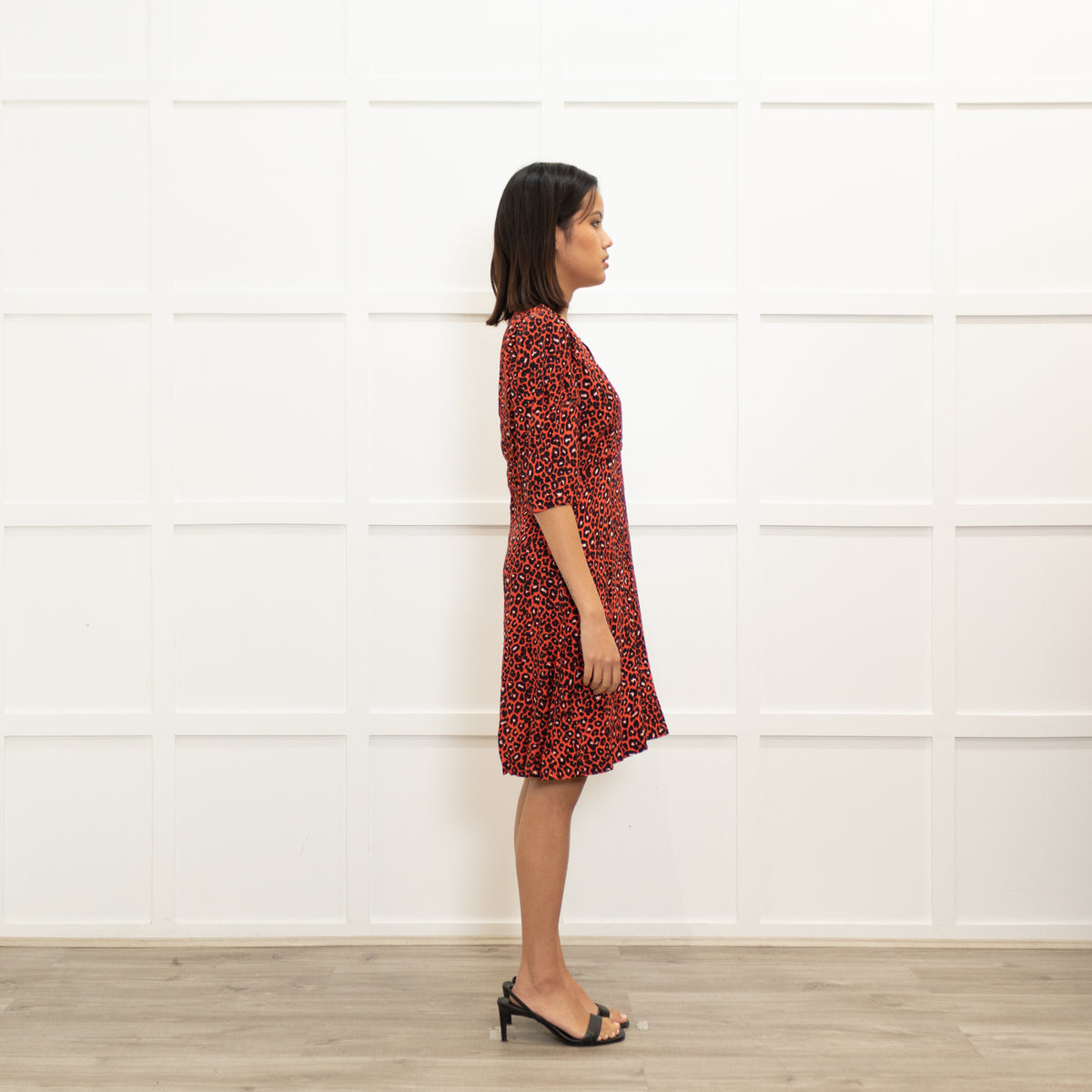 Claudie Pierlot Orange Black Animal Print Short Sleeve Dress