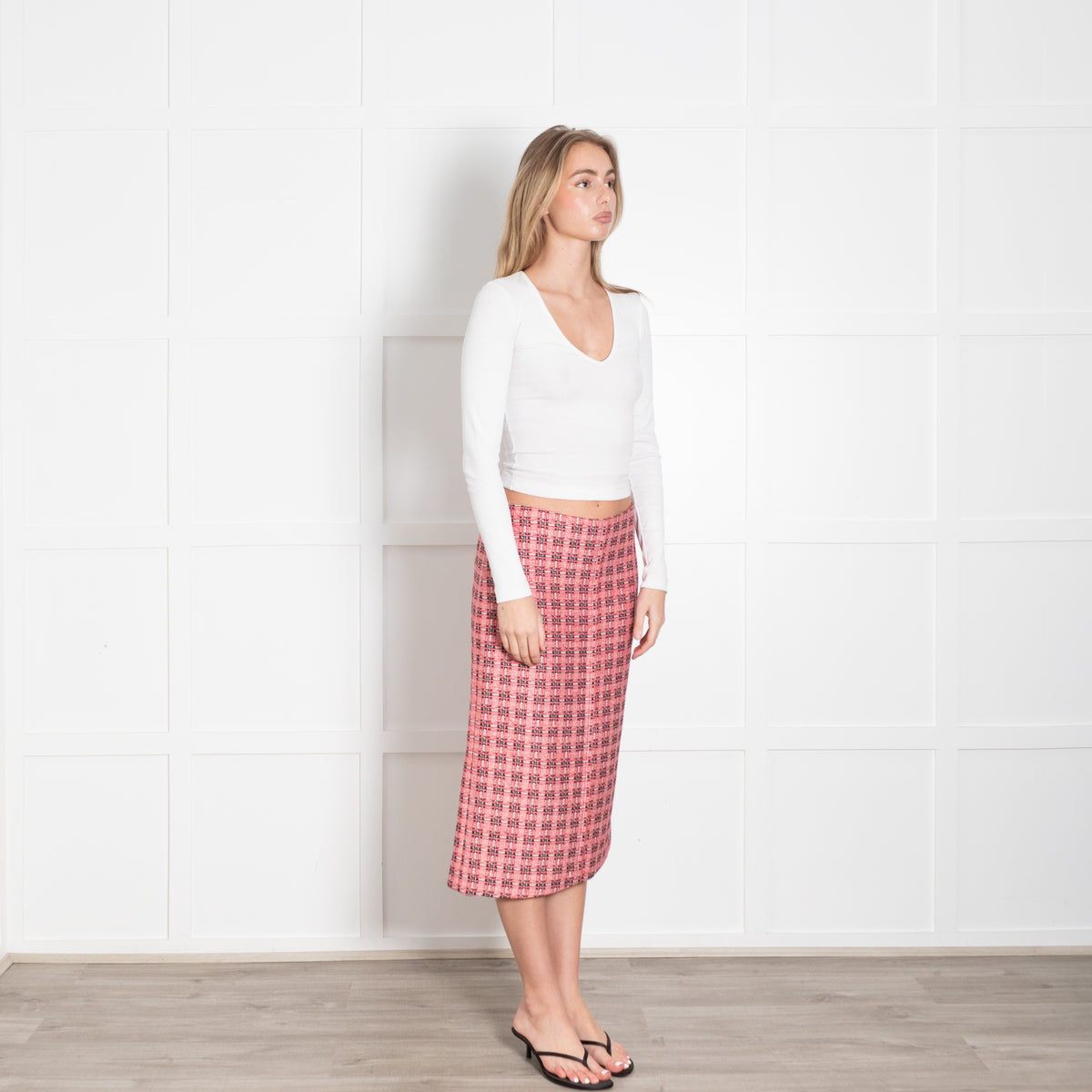 Marni Red Black Checked Pencil Skirt