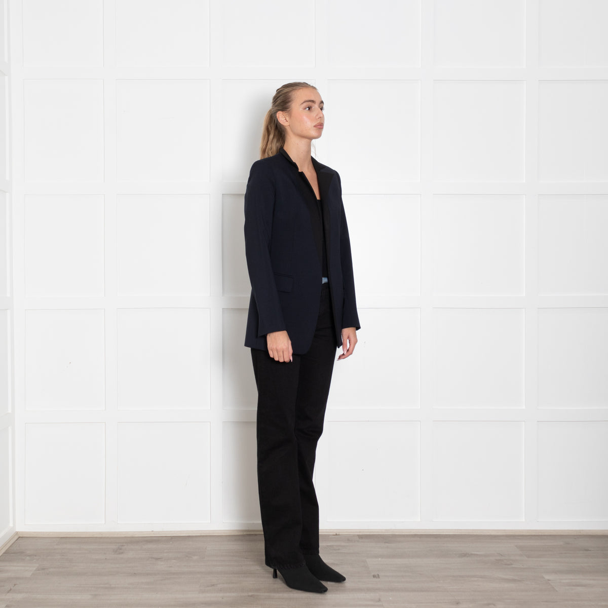Sportmax Navy Blue Black Trim Edge To Edge Blazer Jacket