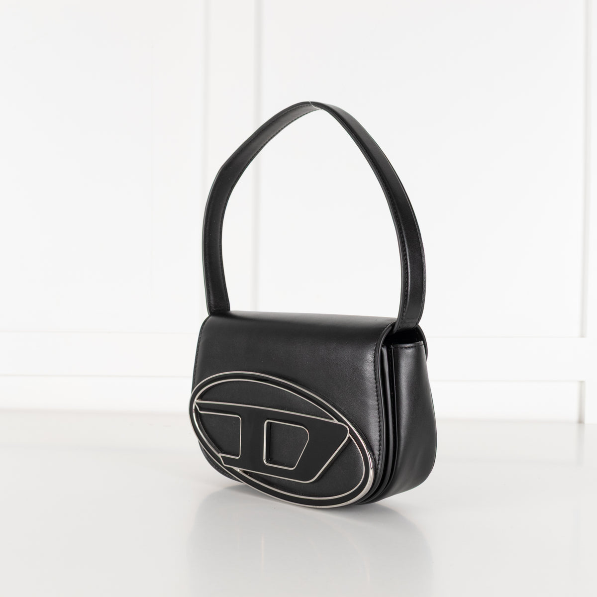 Diesel Black Leather 1DR Logo Shoulder Bag