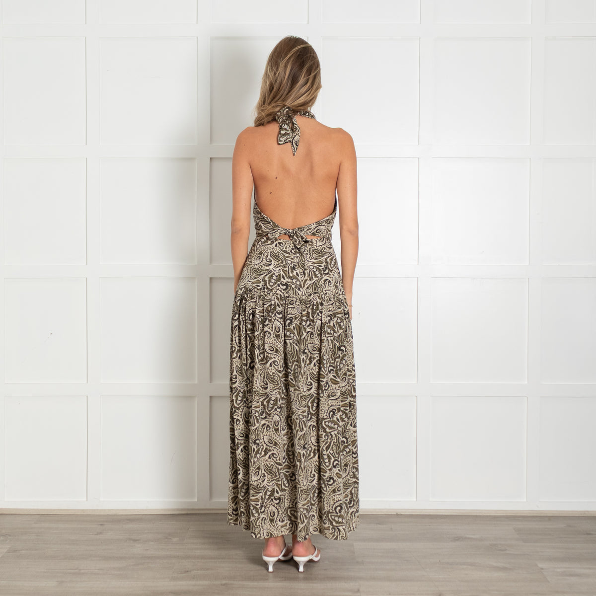 Matteau Green Paisley Print Bib Front Maxi Dress