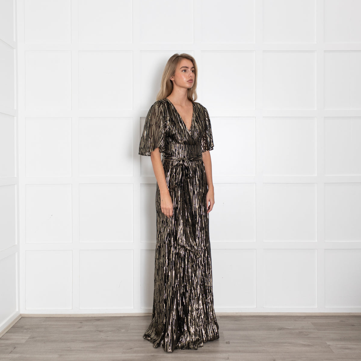 Ba&sh Black & Gold Sequin Belted Maxi Dress