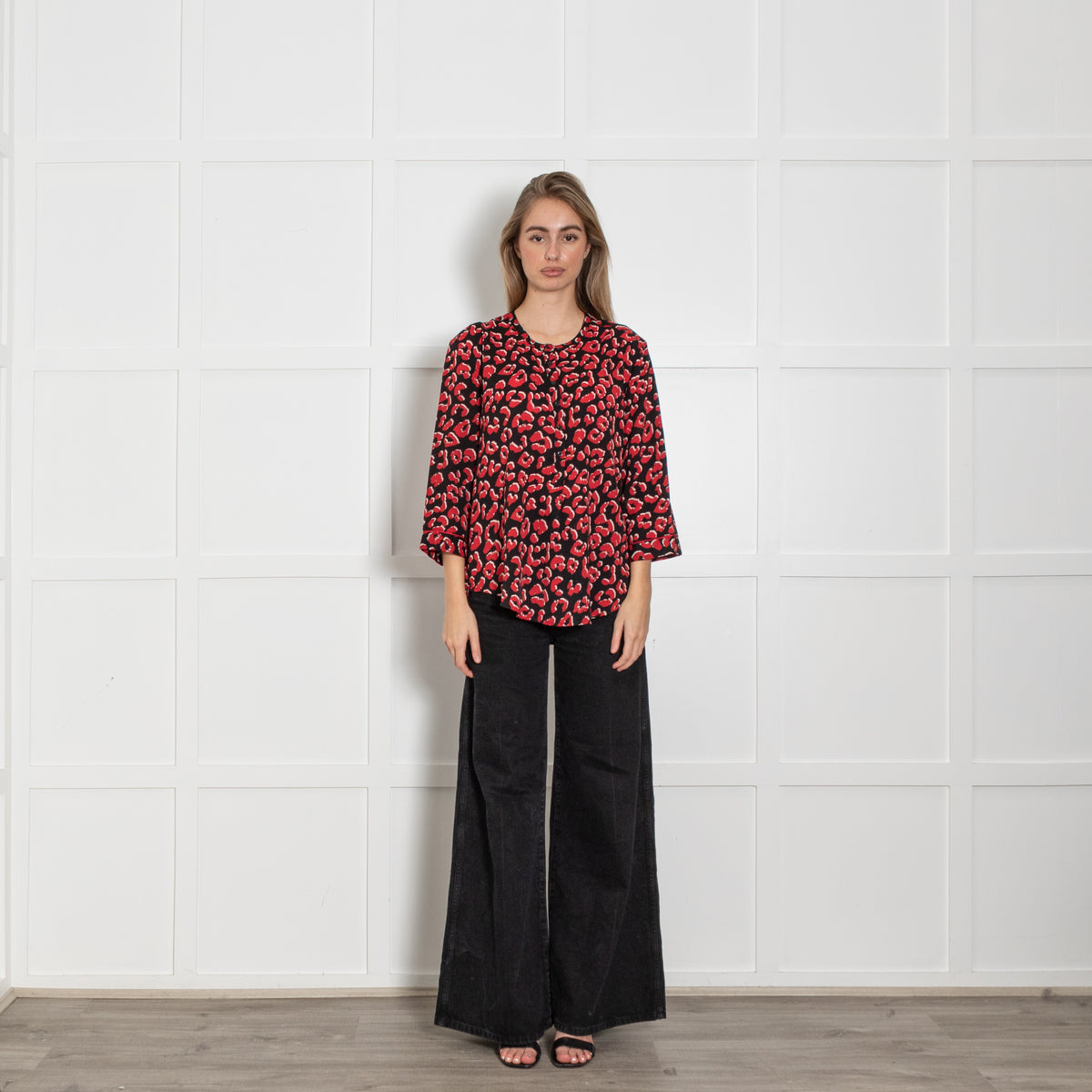 Lolly's Laundry Black Red Animal Print Blouse