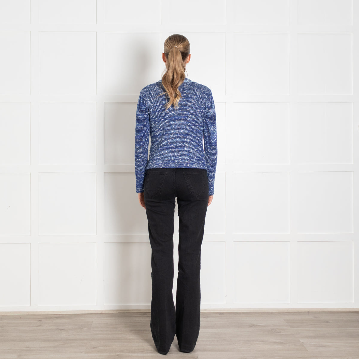 Brora Blue White Raw Edge Cardigan