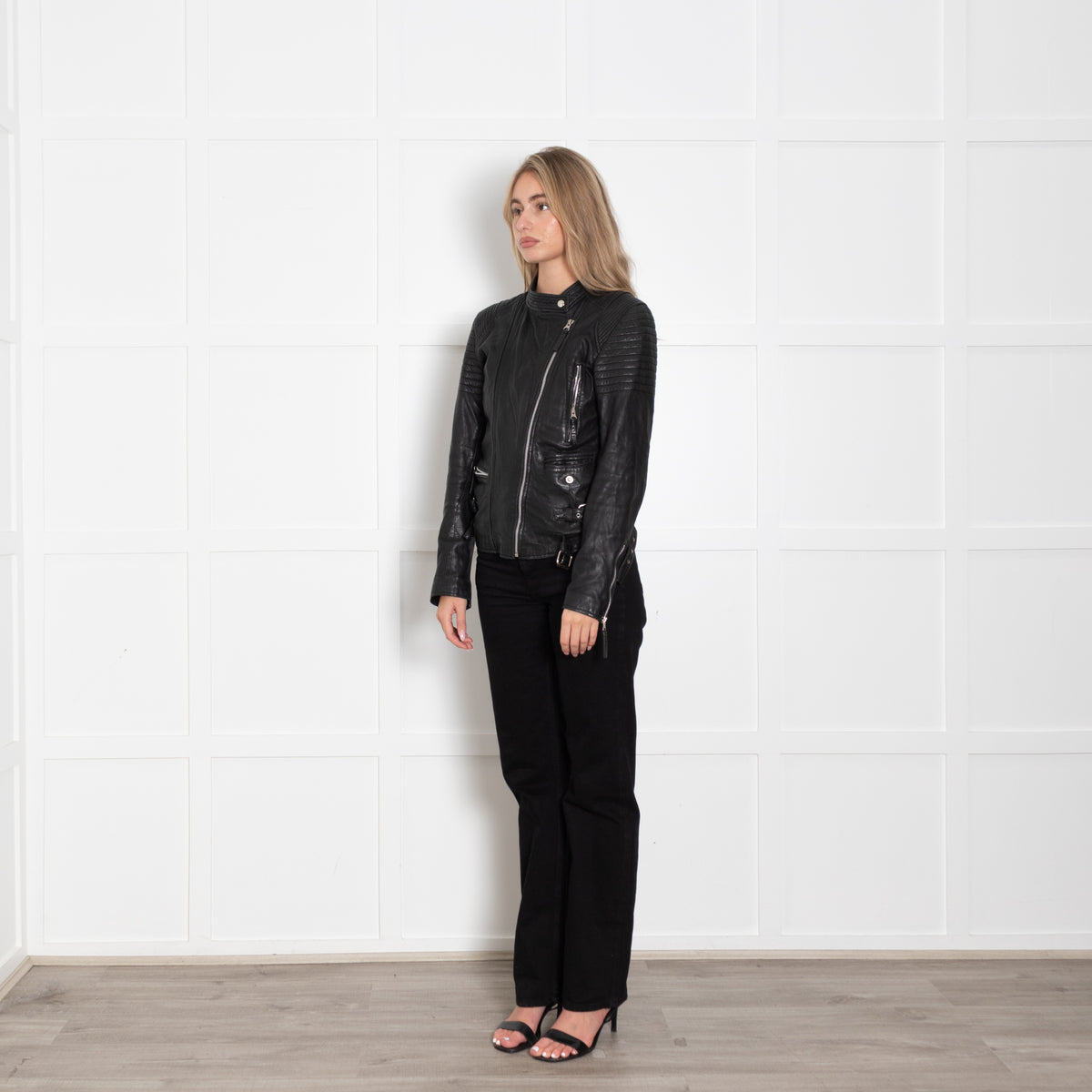 MDK Black Leather Zipped Biker Jacket