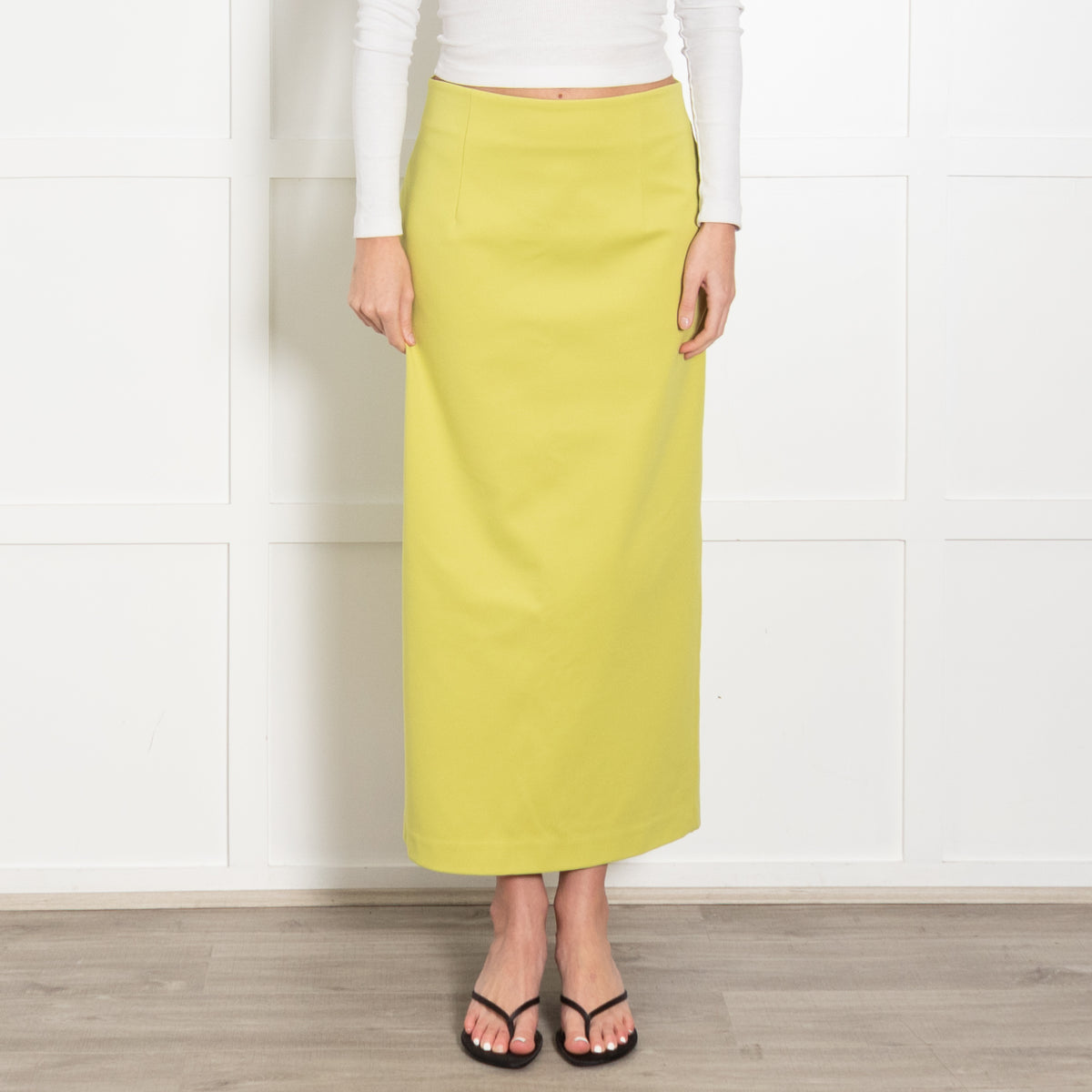 Tibi Neon Green Stretchy Pencil Midi Skirt