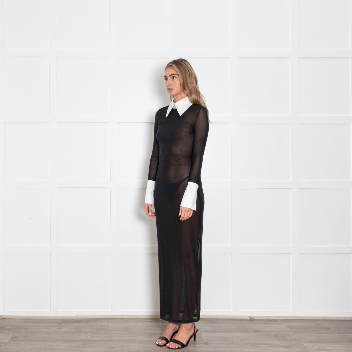 Tokyo Foxtrot Black Sheer Shirt Effect Maxi Dress