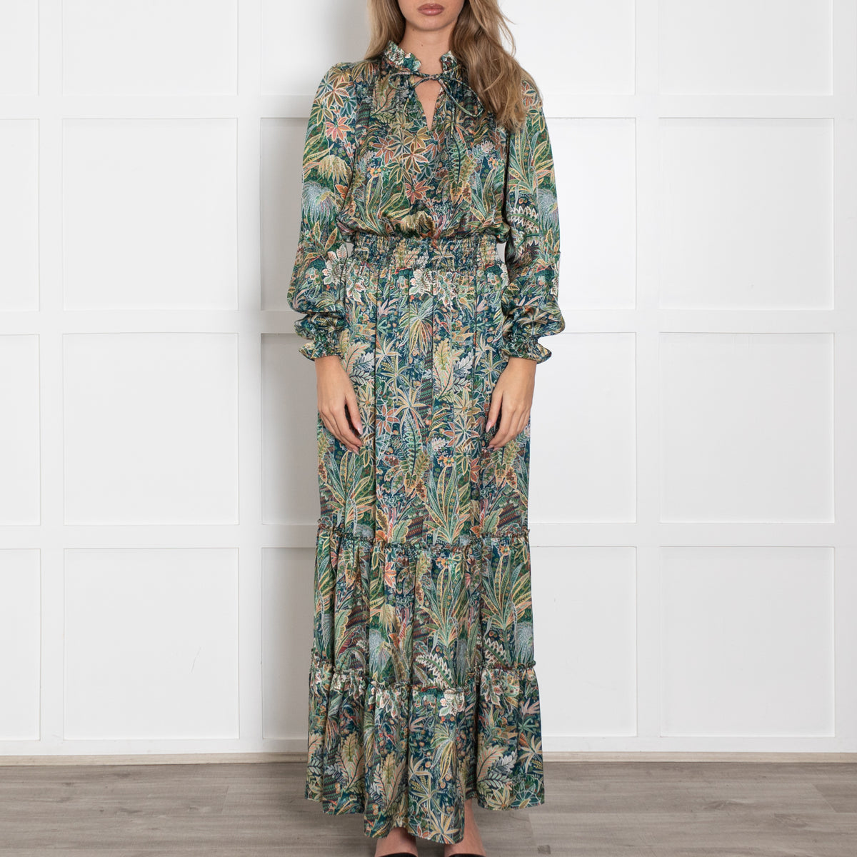 Ridley Green Orange Detail Floral Silk Maxi Dress