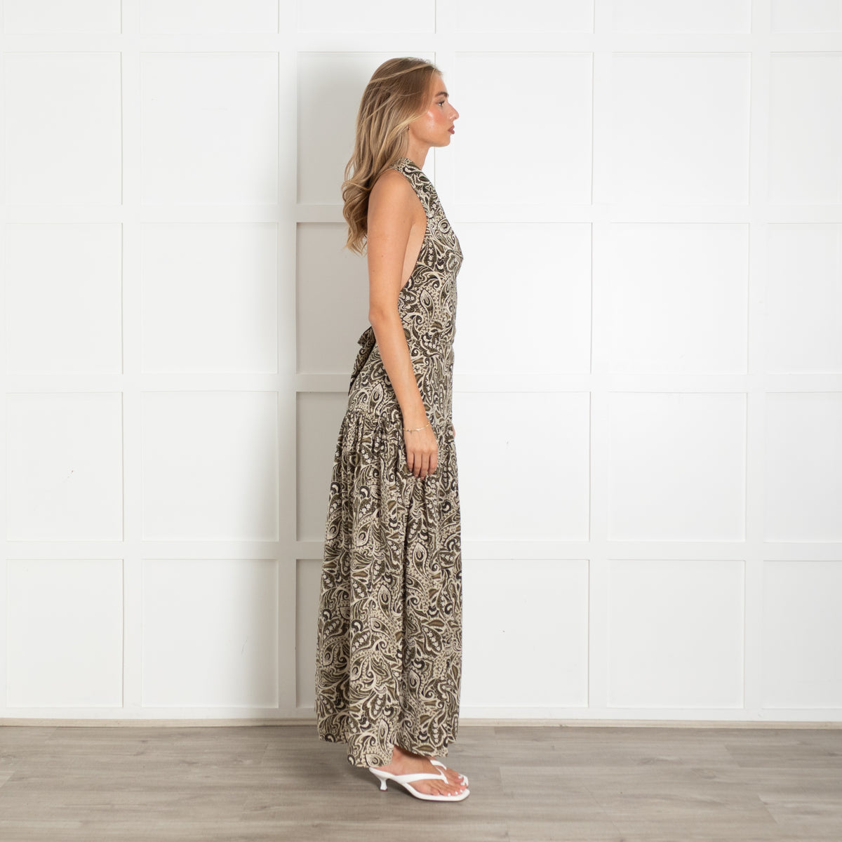 Matteau Green Paisley Print Bib Front Maxi Dress