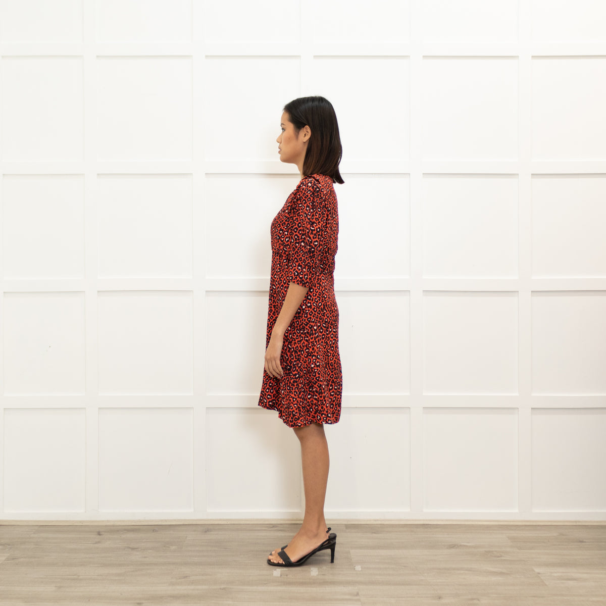 Claudie Pierlot Orange Black Animal Print Short Sleeve Dress