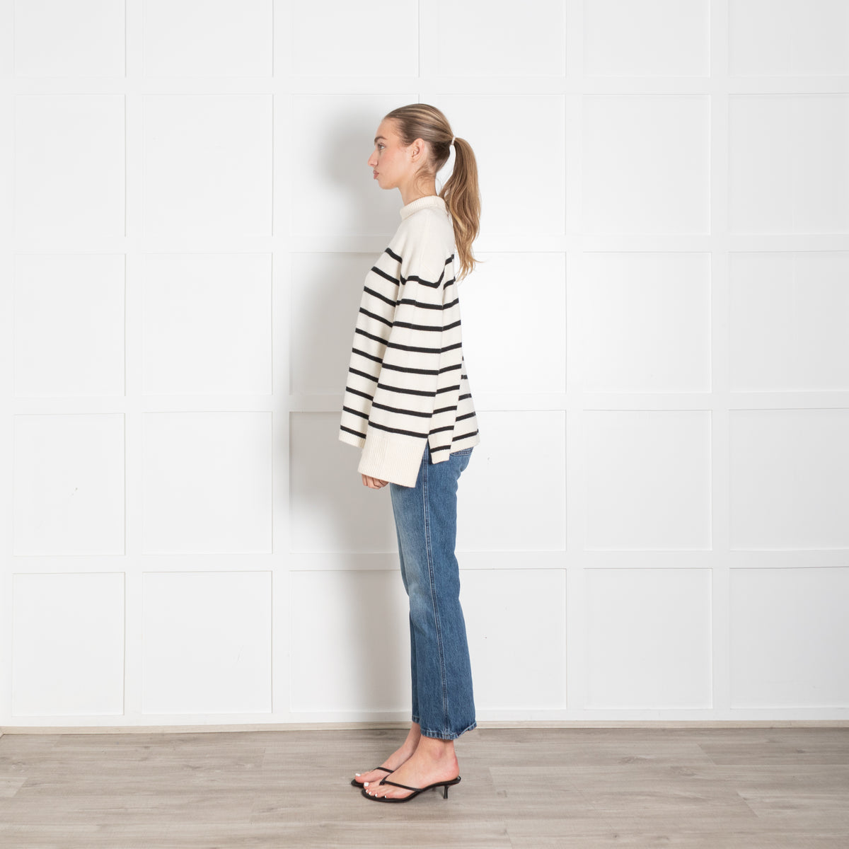 Anine Bing Cream and Black Stripe Wool/Cashmere Funnel Neck Jumper