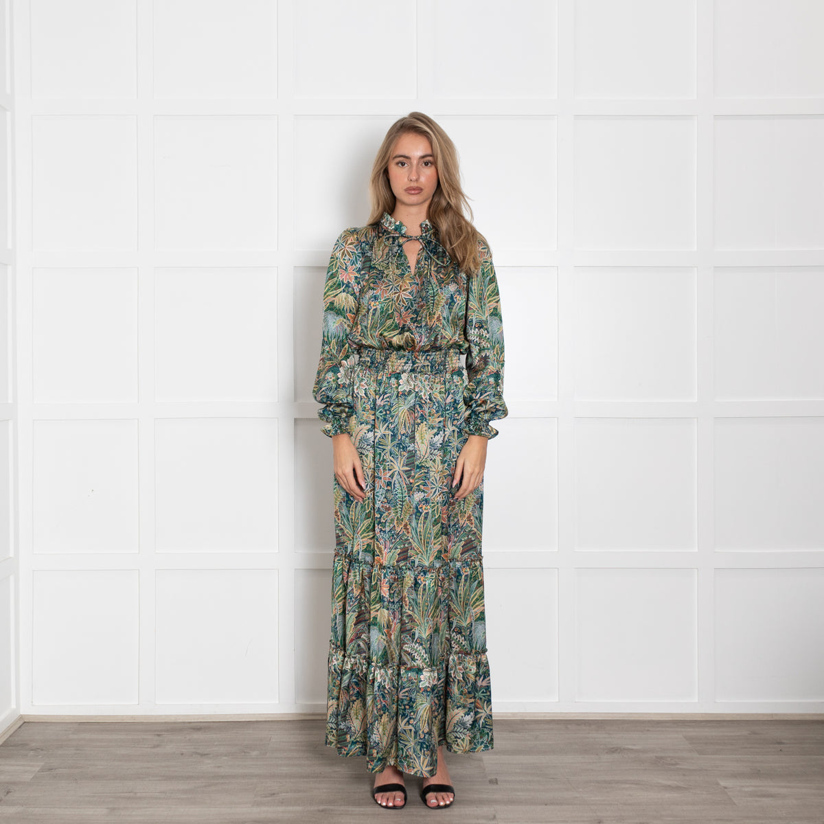 Ridley Green Orange Detail Floral Silk Maxi Dress