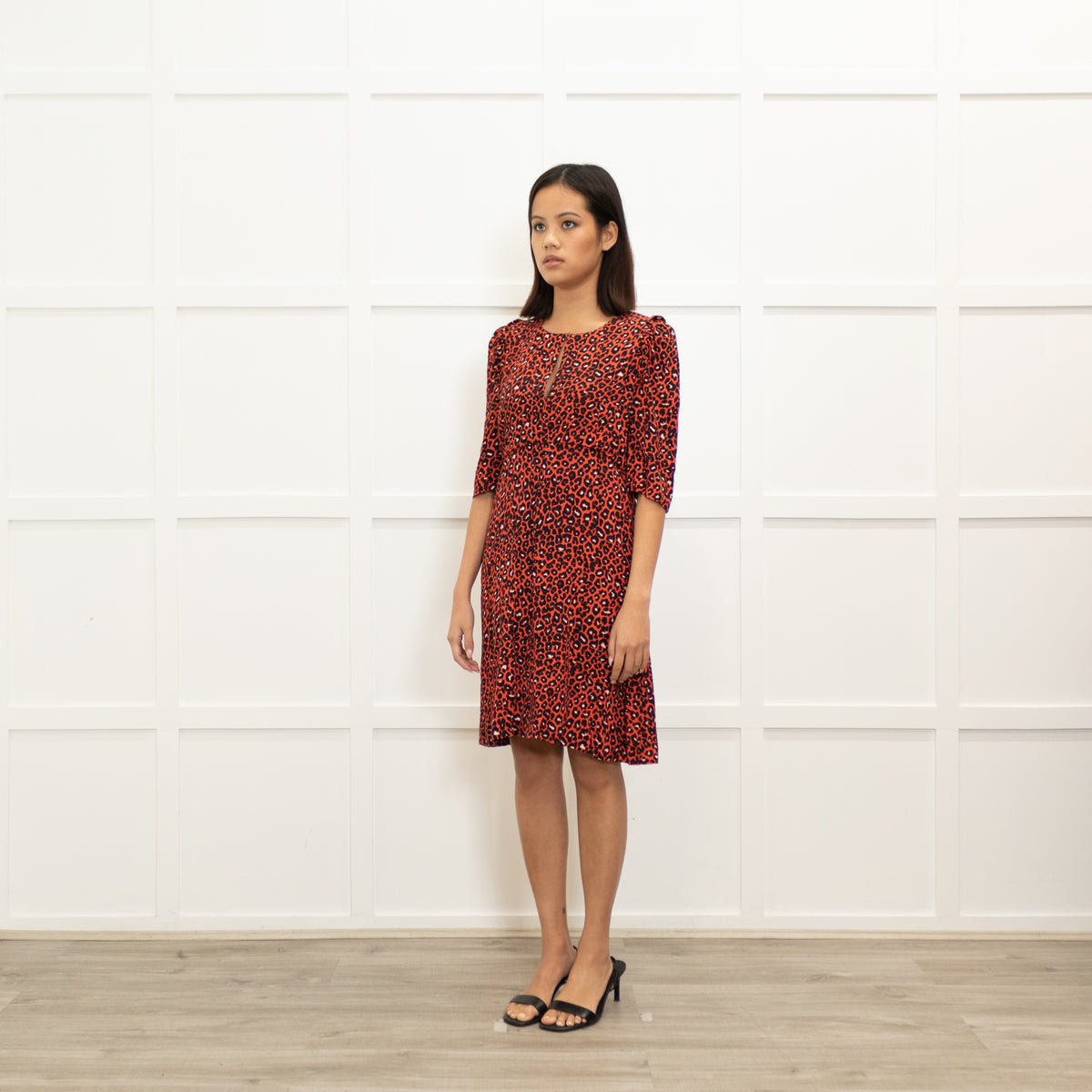 Claudie Pierlot Orange Black Animal Print Short Sleeve Dress