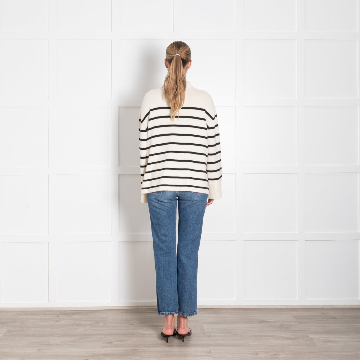 Anine Bing Cream and Black Stripe Wool/Cashmere Funnel Neck Jumper