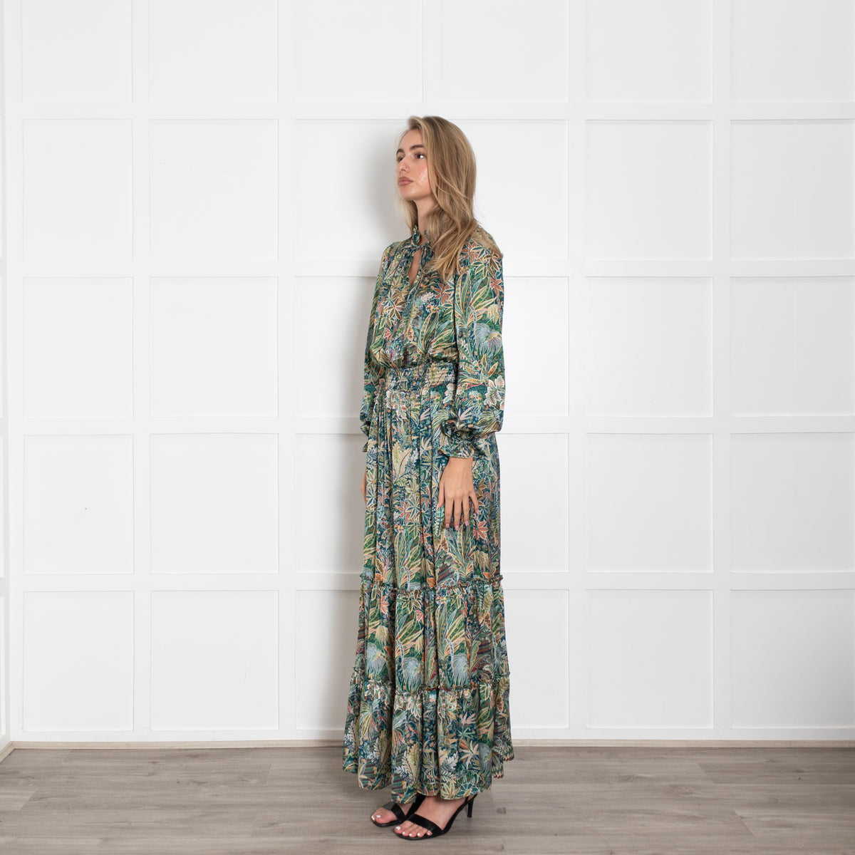 Ridley Green Orange Detail Floral Silk Maxi Dress