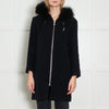 Maje Navy Coat with Fur Trim Hood