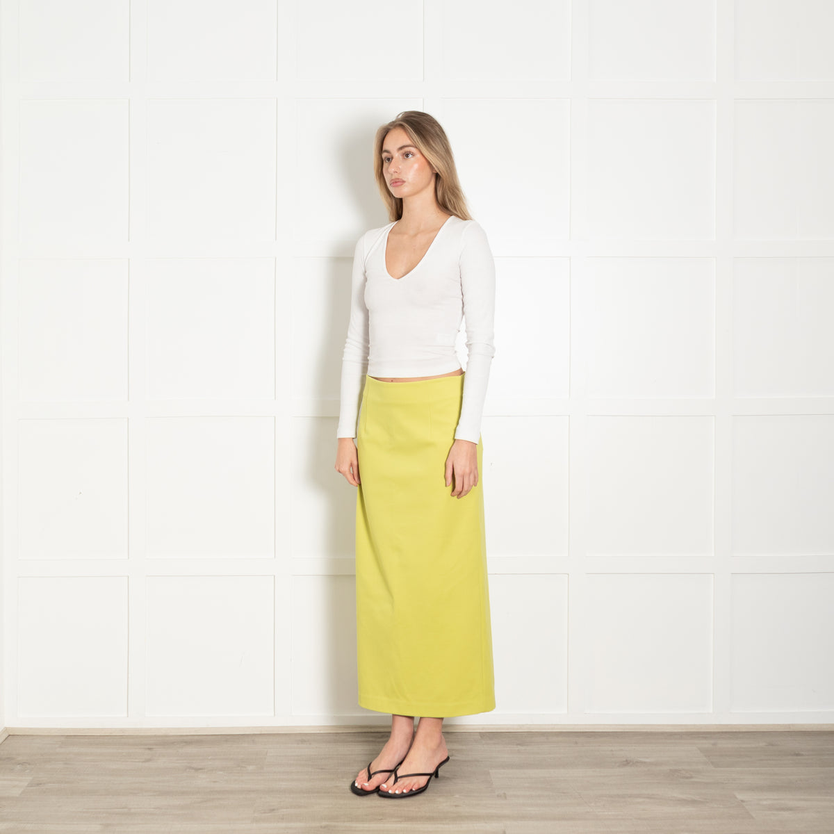 Tibi Neon Green Stretchy Pencil Midi Skirt