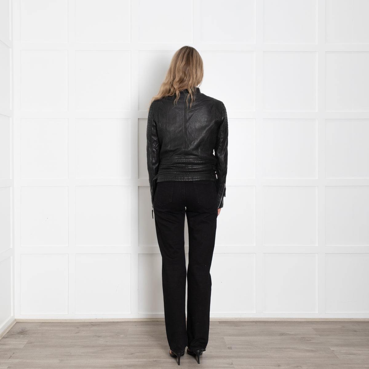 MDK Black Leather Zipped Biker Jacket