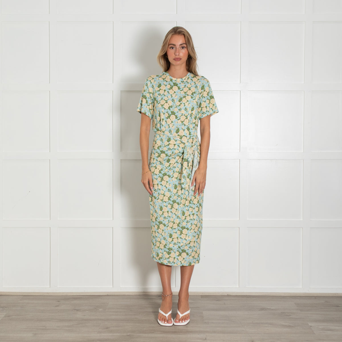 Les Reveries Blue Floral Stretch Jersey Dress