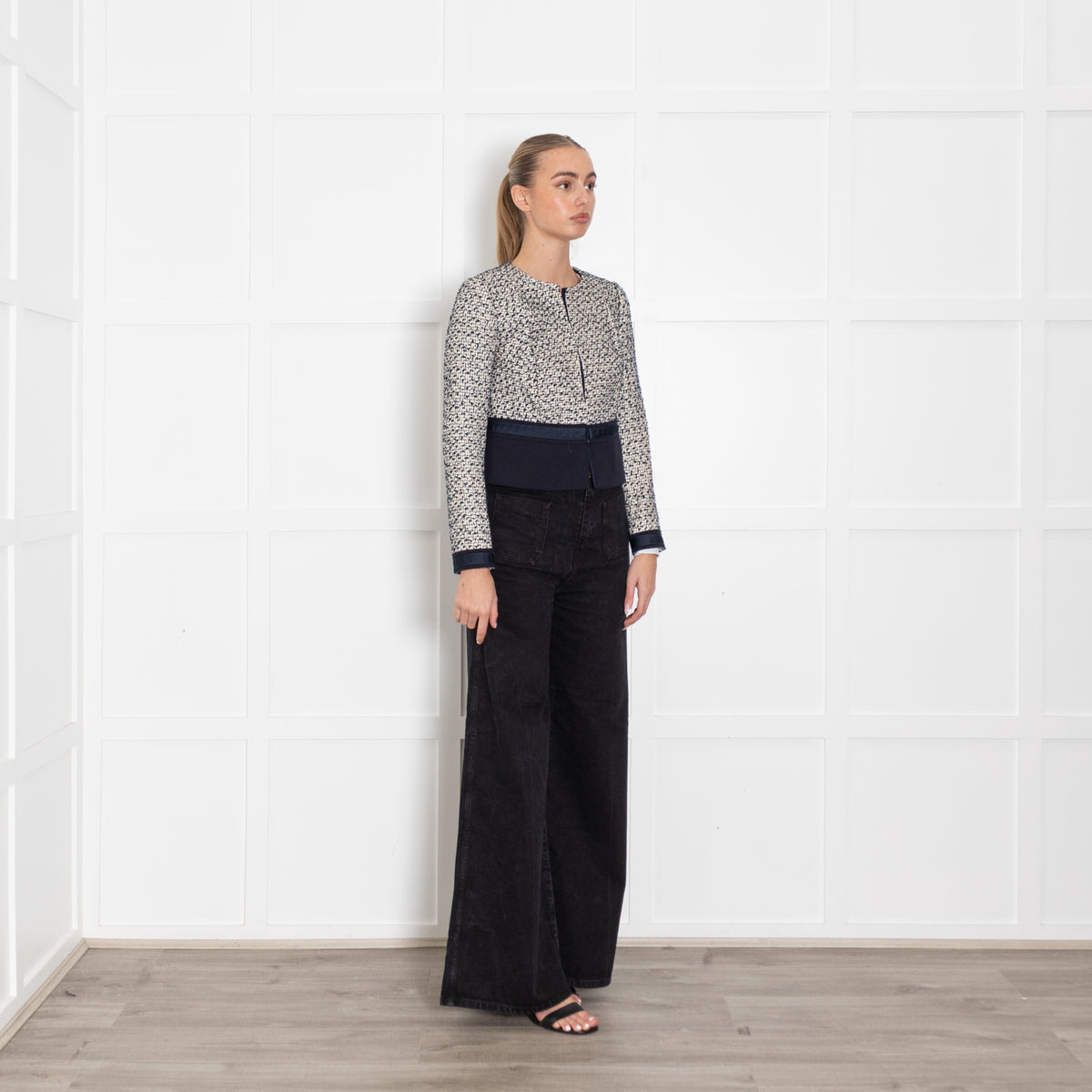 Tory Burch Navy White Tweed Short Jacket