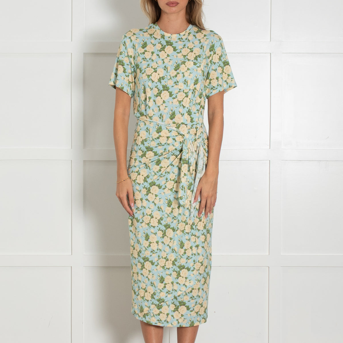 Les Reveries Blue Floral Stretch Jersey Dress