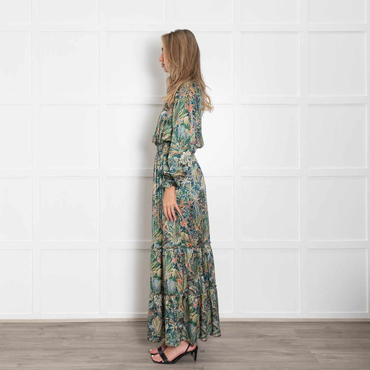 Ridley Green Orange Detail Floral Silk Maxi Dress