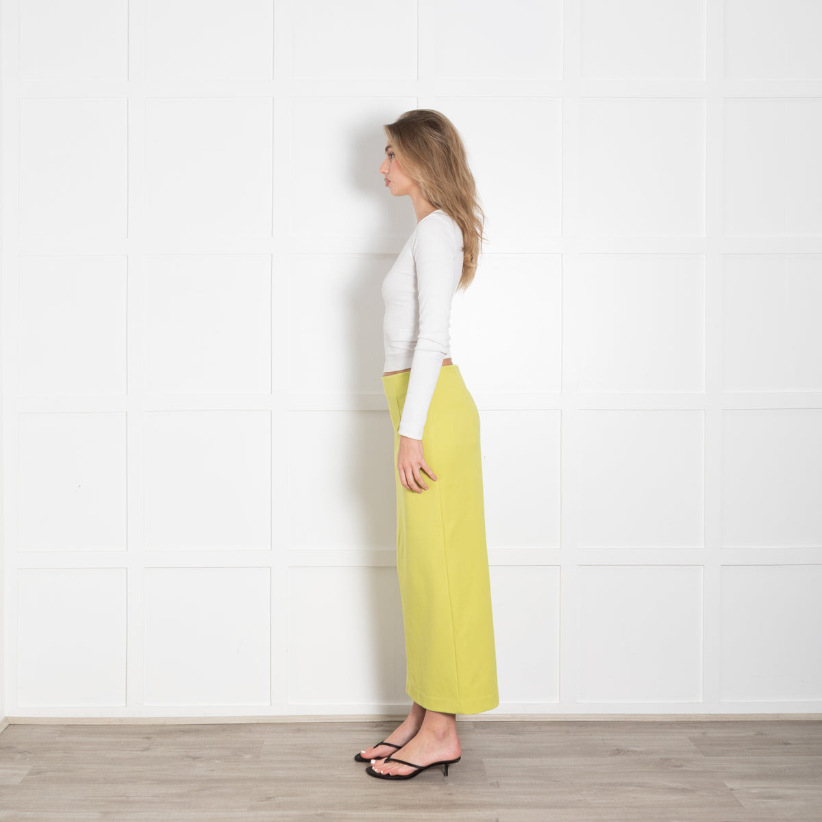 Tibi Neon Green Stretchy Pencil Midi Skirt