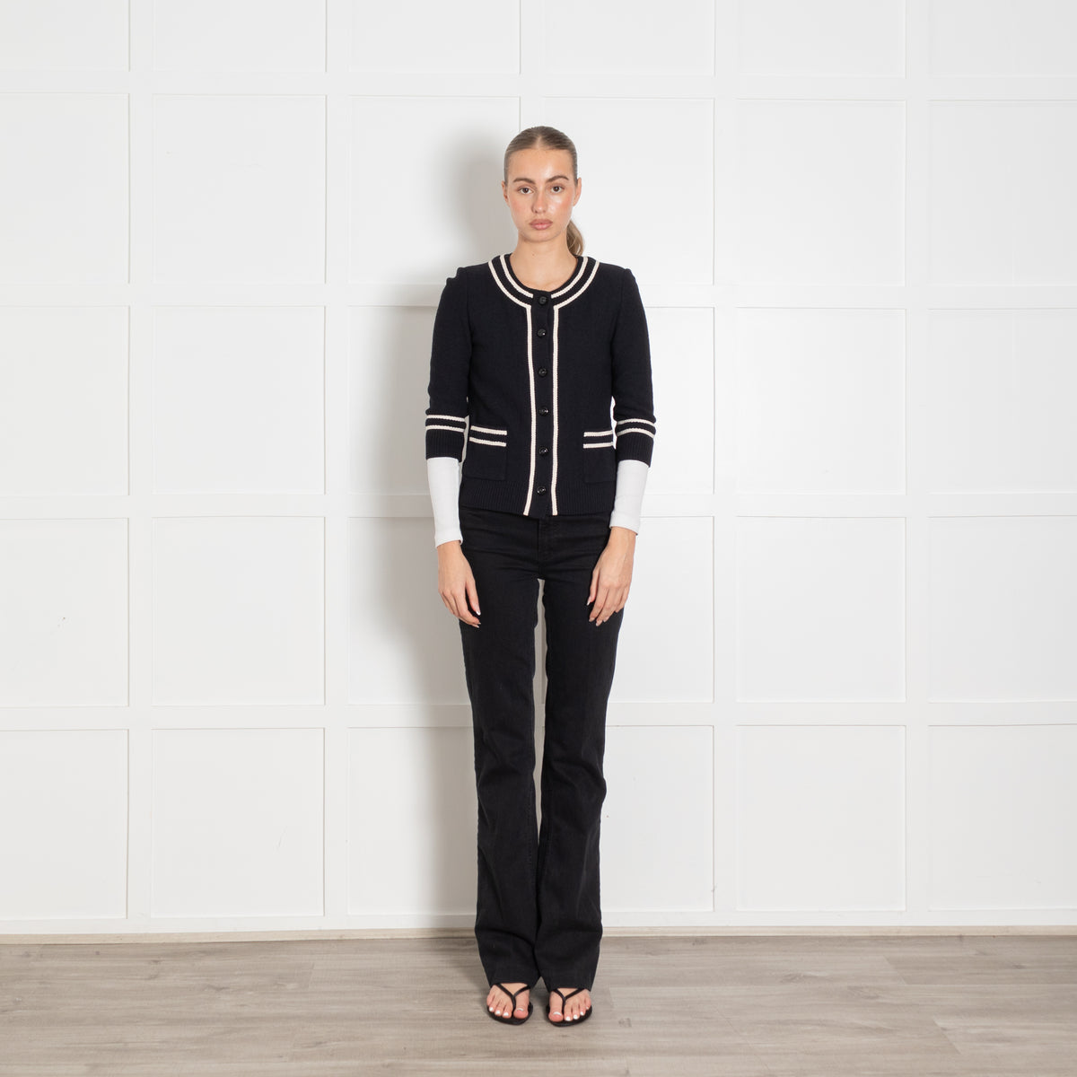 St John Navy Blue Cream Trim Cardigan