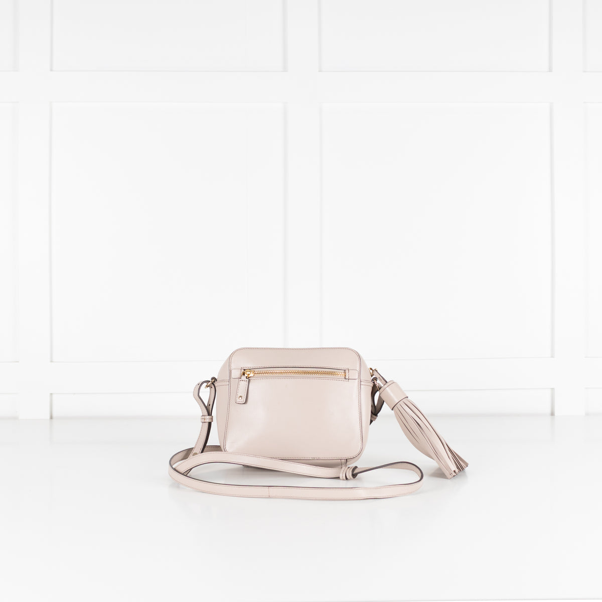 Anya Hindmarch Taupe Perforated Smiley Face Crossbody Bag