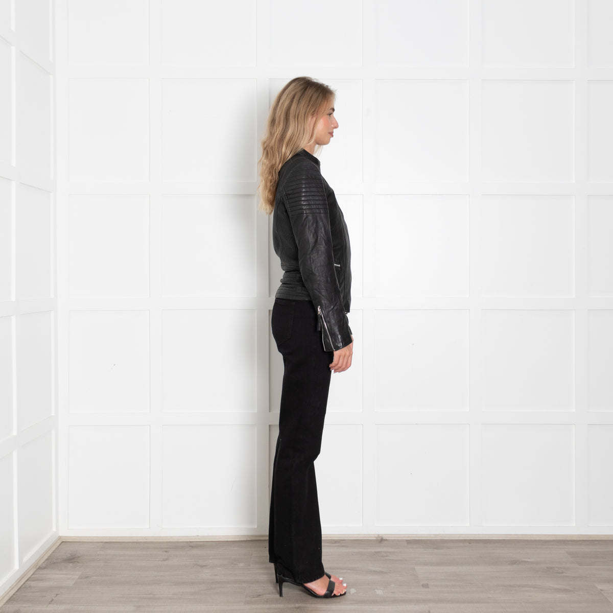MDK Black Leather Zipped Biker Jacket