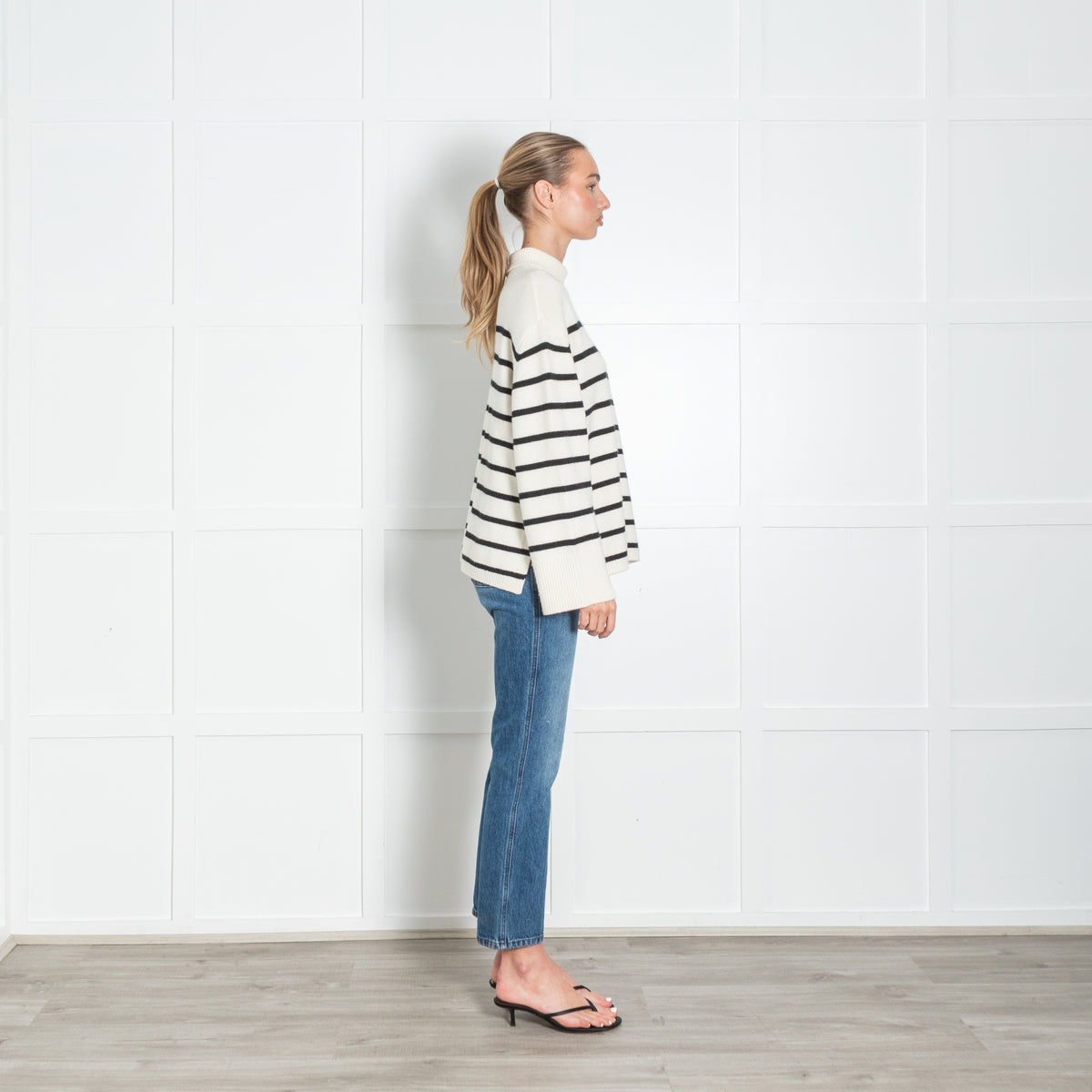 Anine Bing Cream and Black Stripe Wool/Cashmere Funnel Neck Jumper