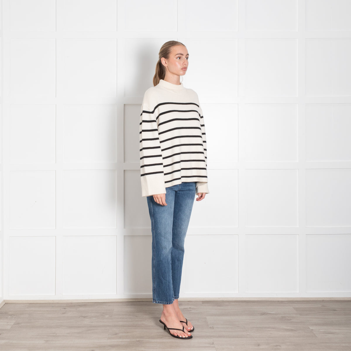 Anine Bing Cream and Black Stripe Wool/Cashmere Funnel Neck Jumper