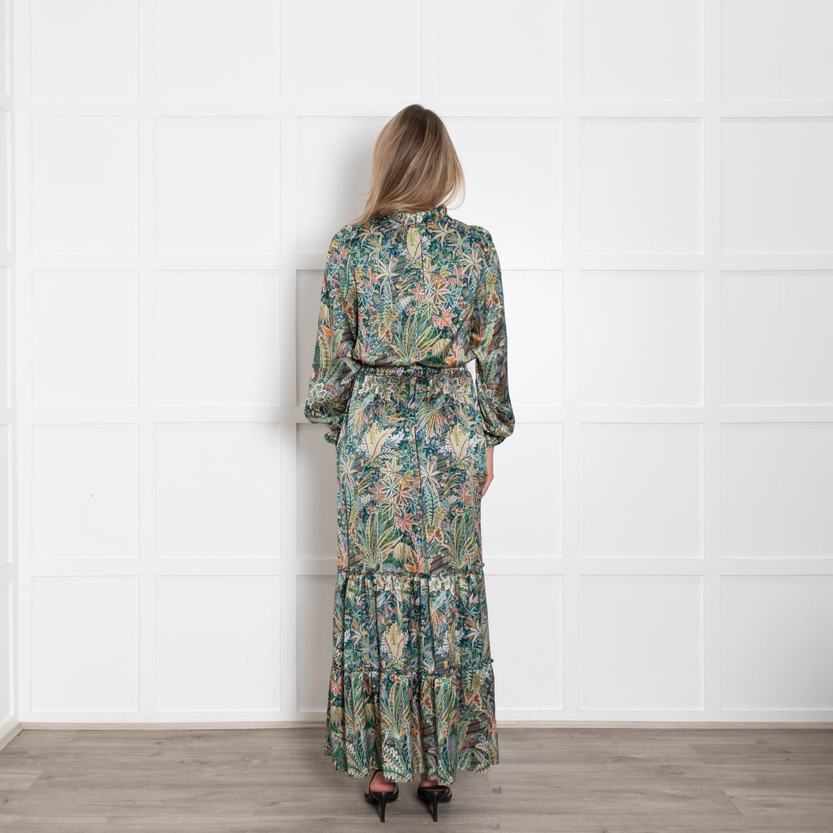 Ridley Green Orange Detail Floral Silk Maxi Dress