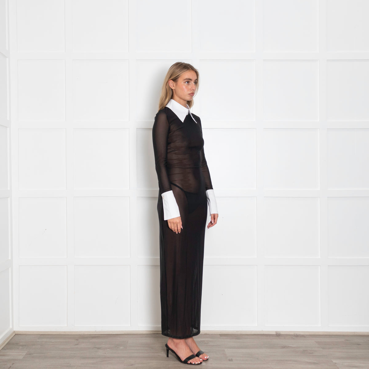 Tokyo Foxtrot Black Sheer Shirt Effect Maxi Dress