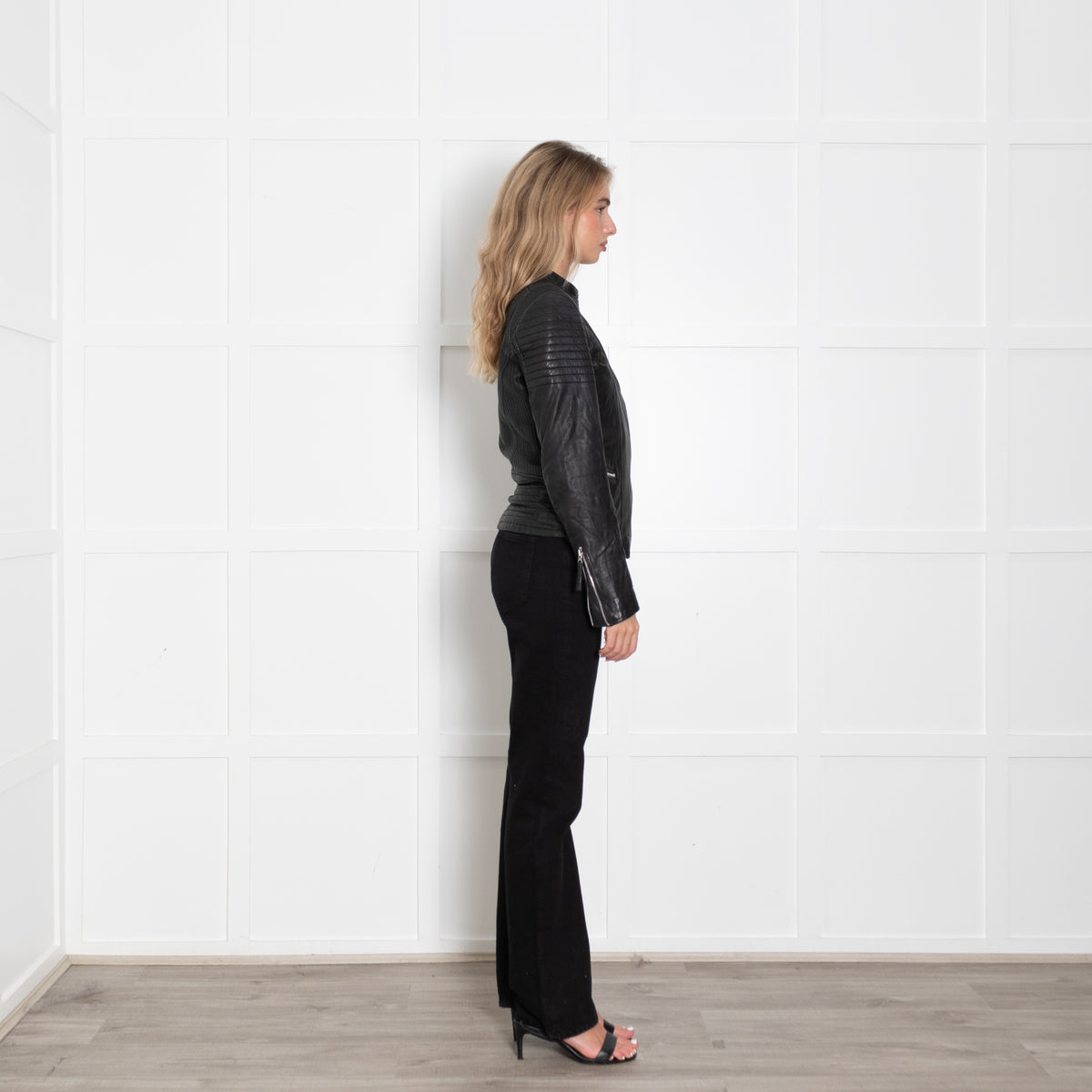 MDK Black Leather Zipped Biker Jacket