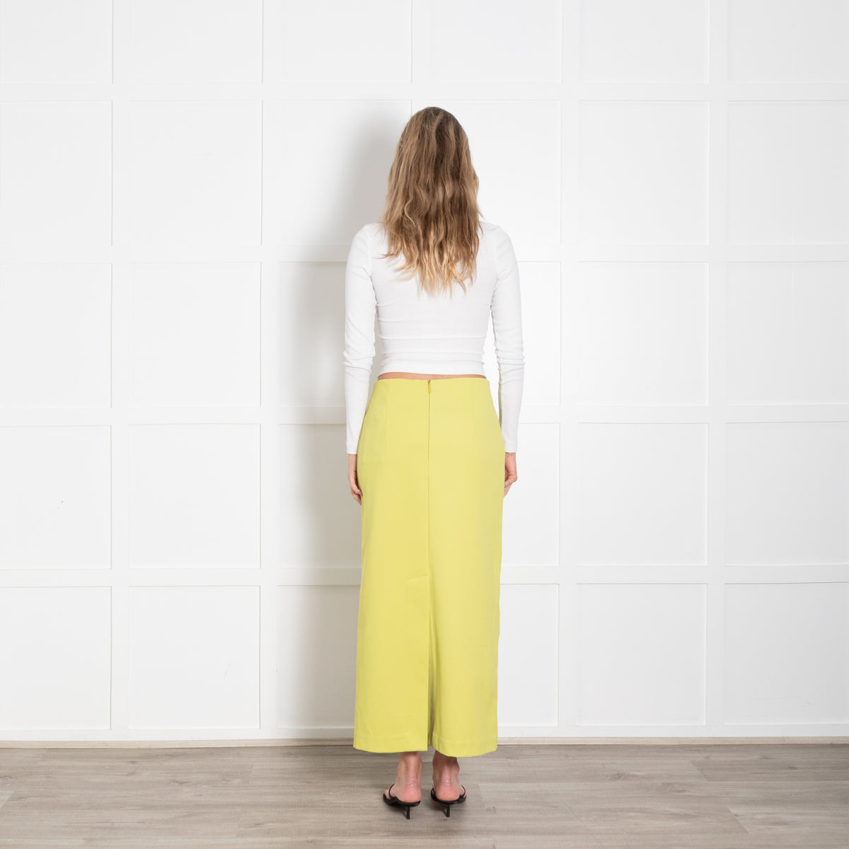 Tibi Neon Green Stretchy Pencil Midi Skirt